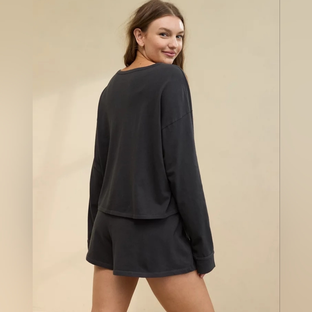 Aerie Cotton Henley Long Sleeve Shirt Large - NWT - Smoked Gray - Picture 2 of 10